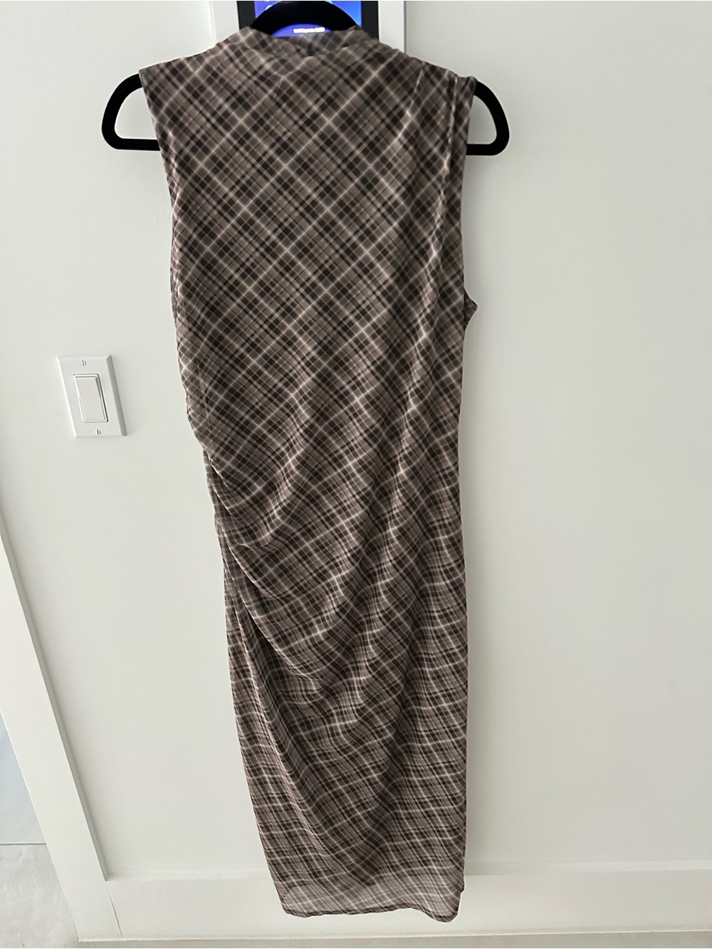 Sleeveless Plaid Midi Dress in Brown